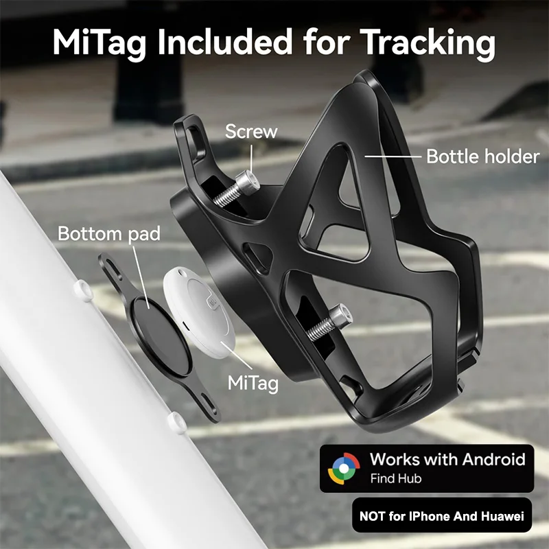 

MiLi Tracker Tag with Bicycle Bottle Holder MiTag Item Finder Work with Google Find My ( Android Only) Waterproof Tracking Tag