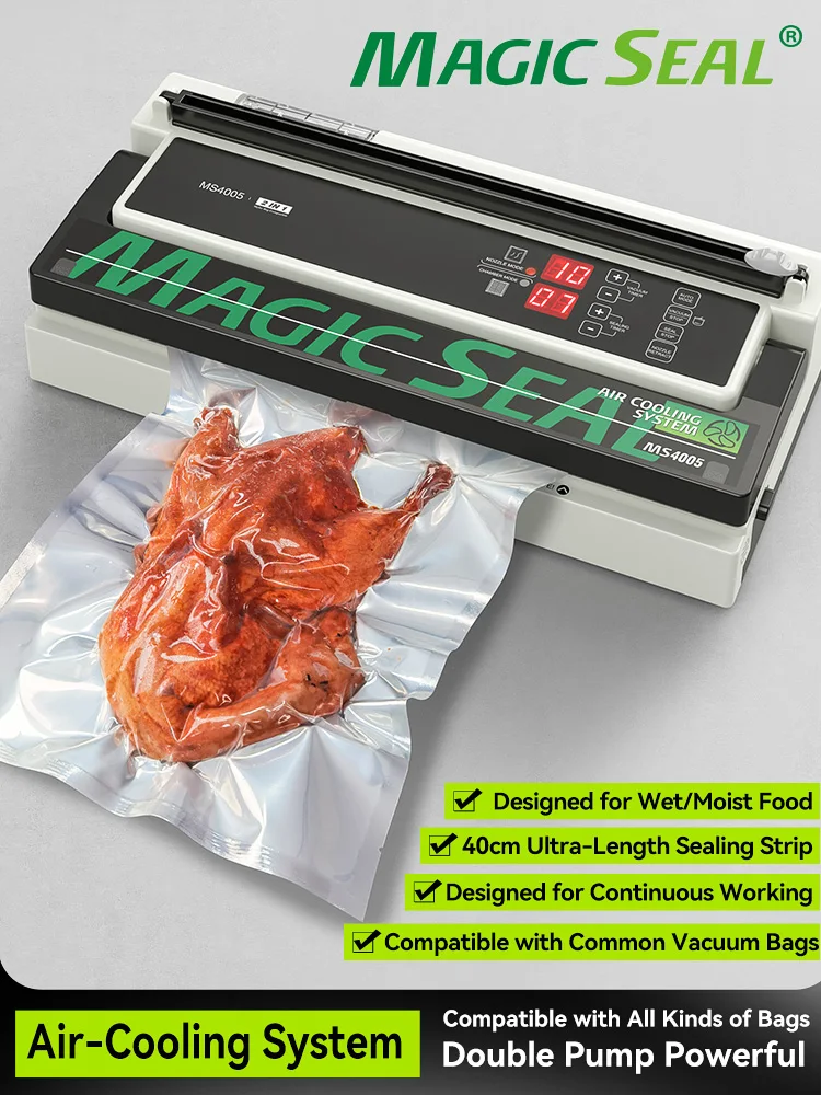 

Vacuum Sealer Machine MAGIC SEAL MS4005 for Food Plastic Bags Sealer Mylar Bags Kitchen Packer Automatic Manual Modes Home Appl