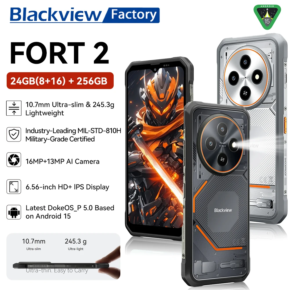 Blackview FORT 2 Rugged Phone 6.56" HD+ IPS Display MediaTek Helio G81 Processor Telephon Portable 5000mAh Smartphone Android 15