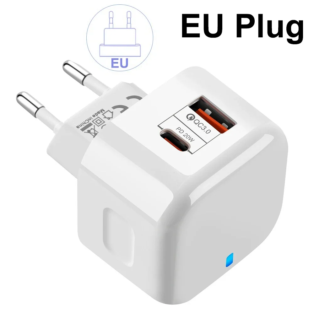 Quick 20W Dual Ports Wall Charger Type-C USB PD Phone Fast Charger Super Quick Charging Power Adapters EU/US/UK Plug For iPhone