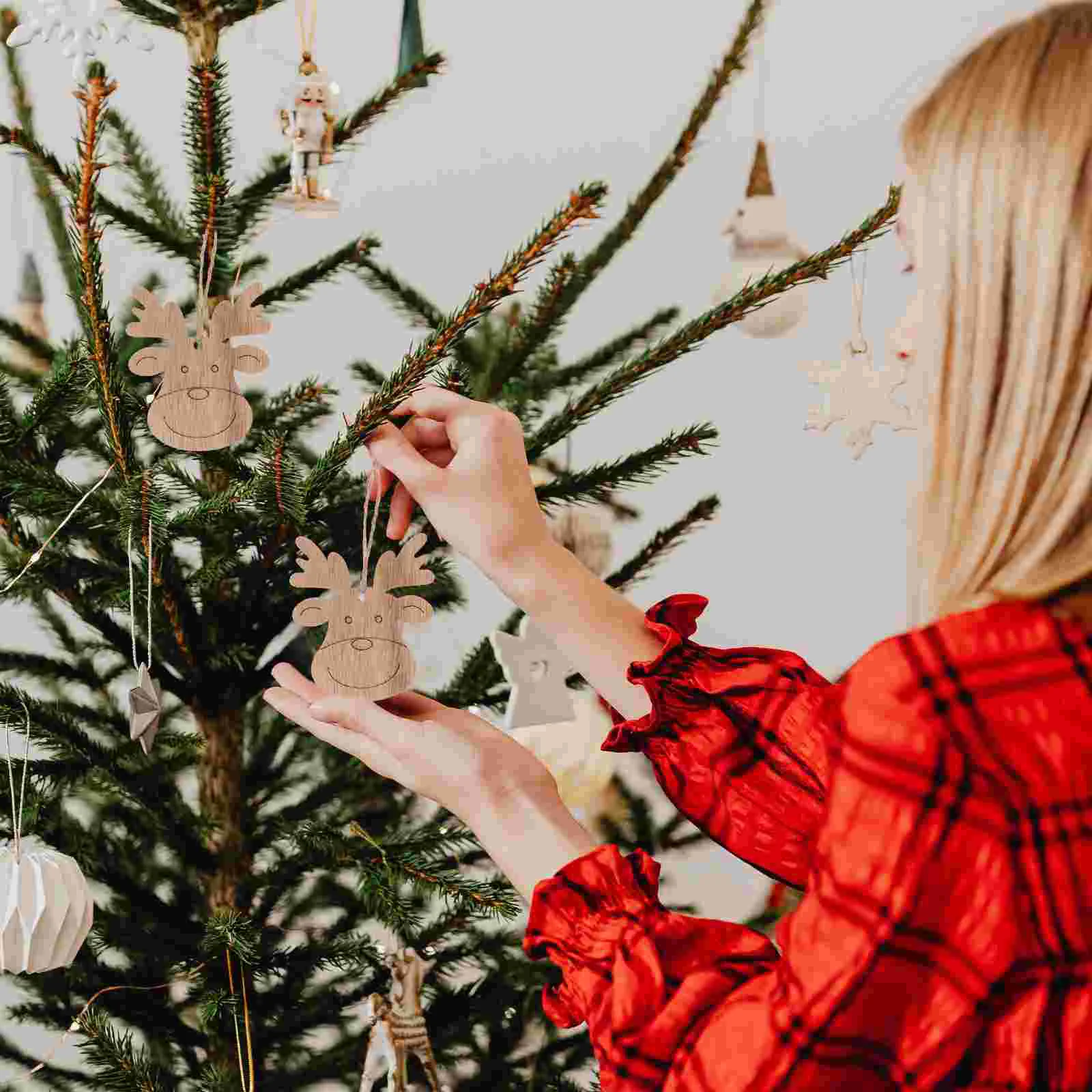 20 peças pingente de veado de natal de madeira rosto de rena mini cabeças para peças artesanais criança