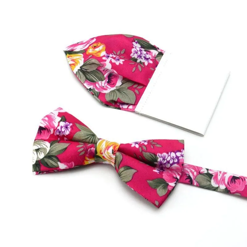 

Cotton Bow Tie Set Floral Insert Paper Pocket Square Hanky Classic Handkerchief Bowknot Wedding Handki Accessory