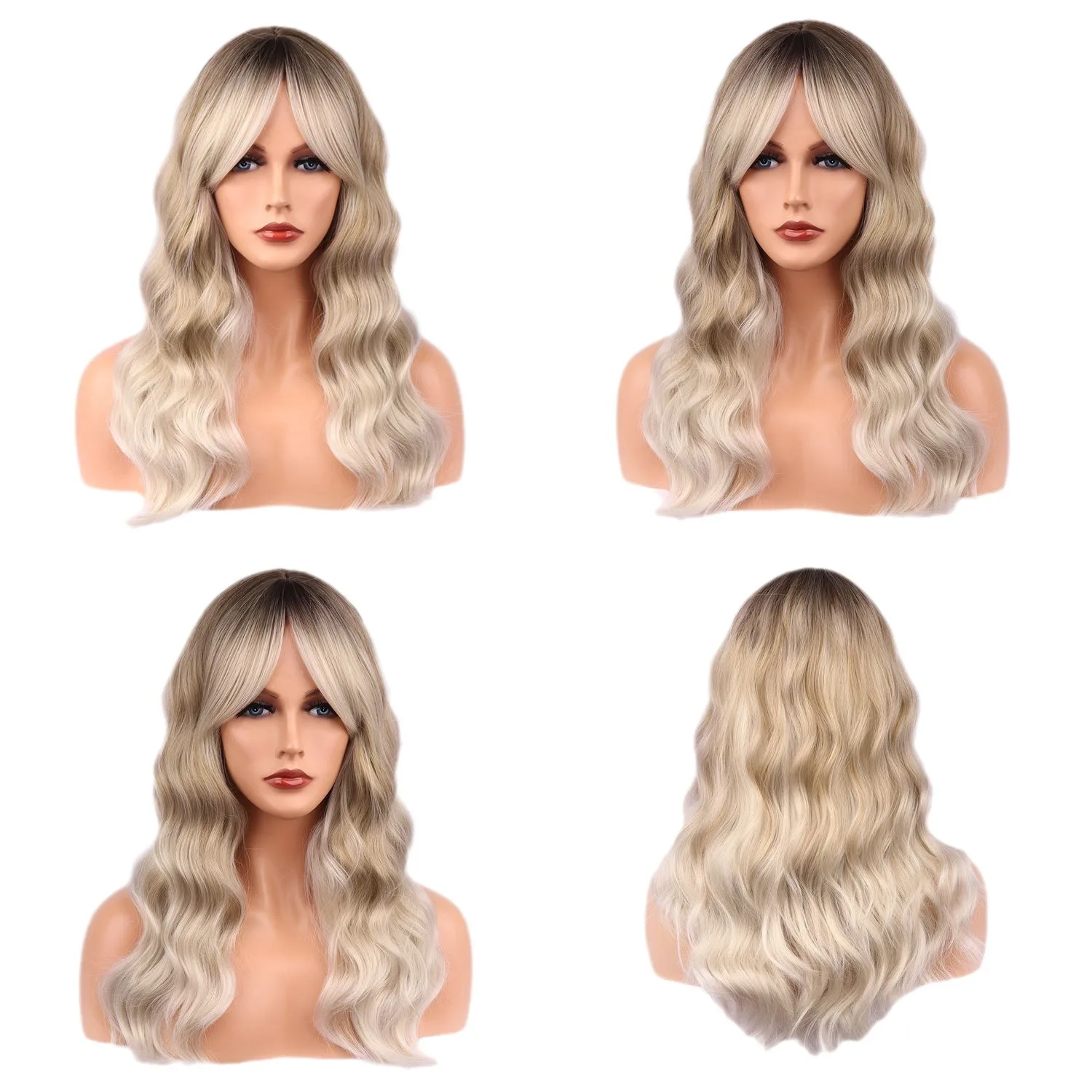 

European and American wigs women's headgear wind black gradual change gold eight-character bangs big wave new