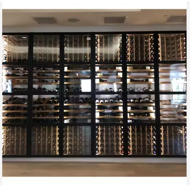 Custom. الفولاذ المقاوم للصدأ التجارية الطابق إلى السقف النبيذ عرض الرف أثاث المنزل الزجاج عرض خزانة مشروبات