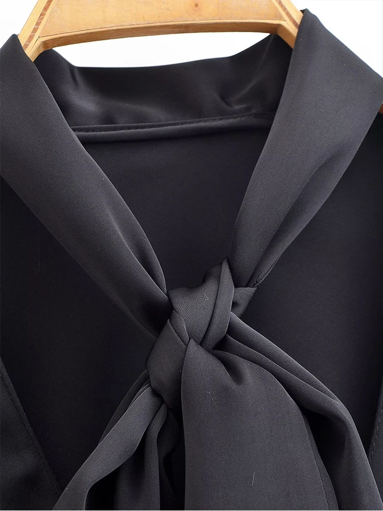 European style new women's fashion versatile elegant solid color deep V-neck satin slim-fit long-sleeved top