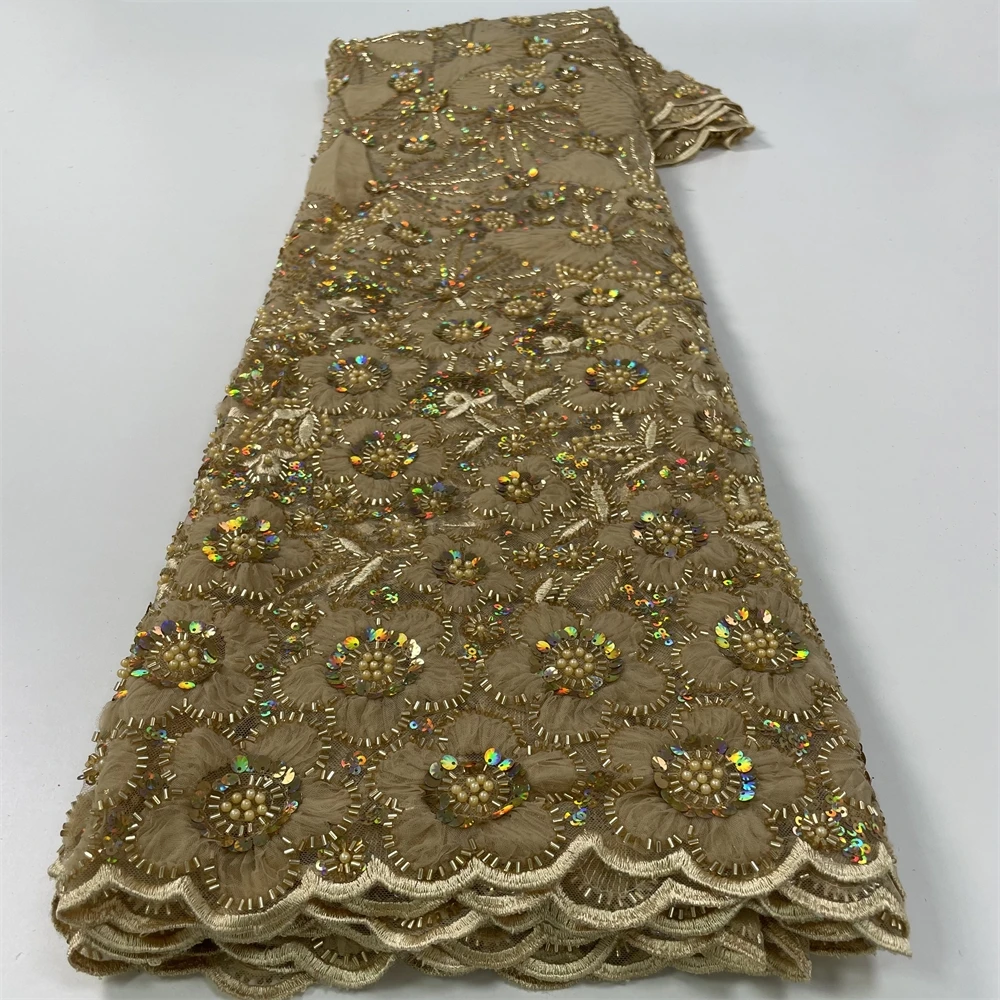 Tissu Africain en Dentelle à Paillettes Perlées pour Marié, Tulle Français de Haute Qualité, Broderie NigWin, 2024