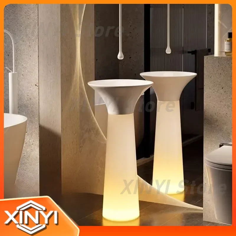 Transparent Luminous Column Basin for Bathroom Vanity Wash Basin with LED Lamp Color Art Table Sink for Modern Bathroom
