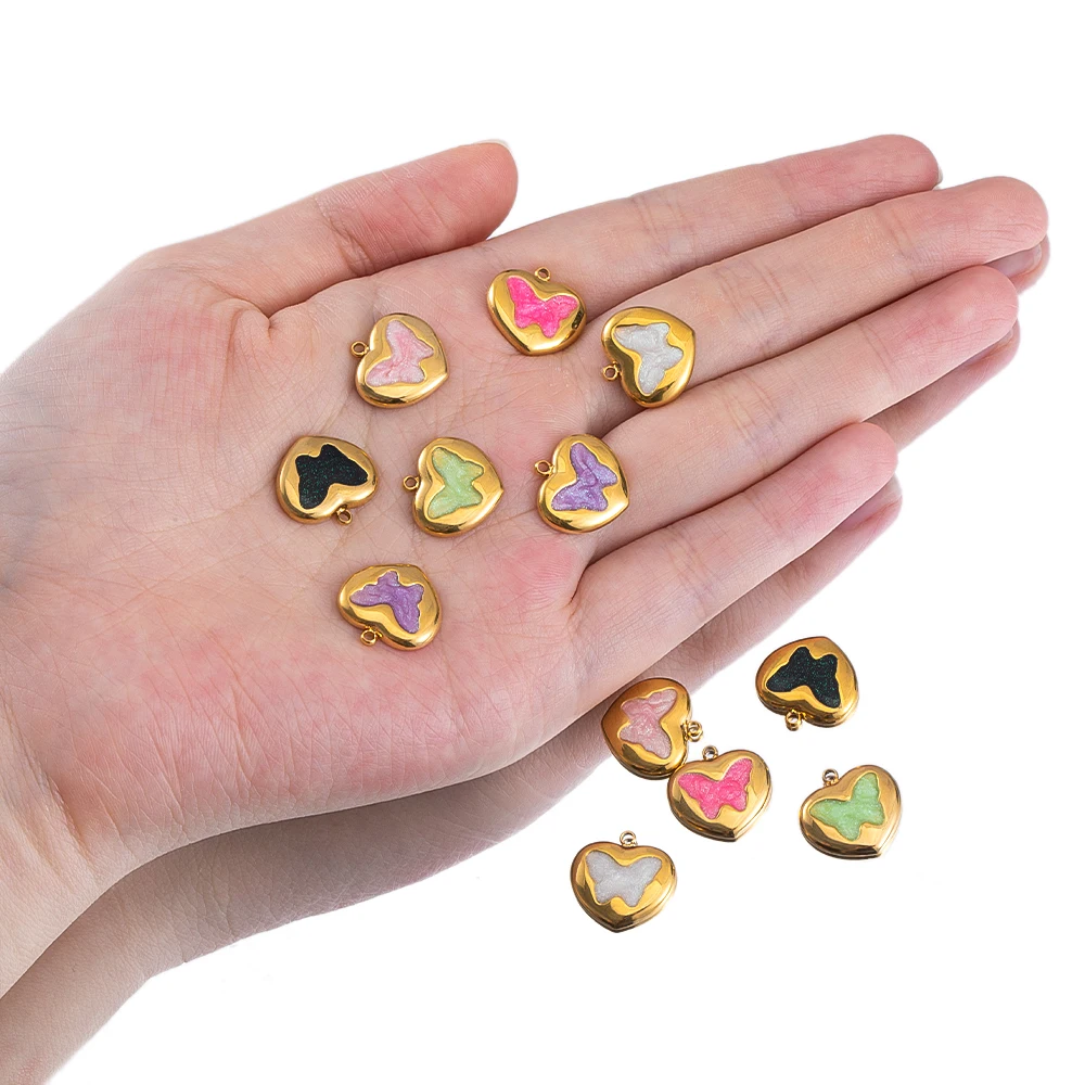 

2pcs High Color Retention Gold Color Heart Shaped Stainless Steel Butterfly Pendant For DIY Earring Necklace Jewelry Accessories