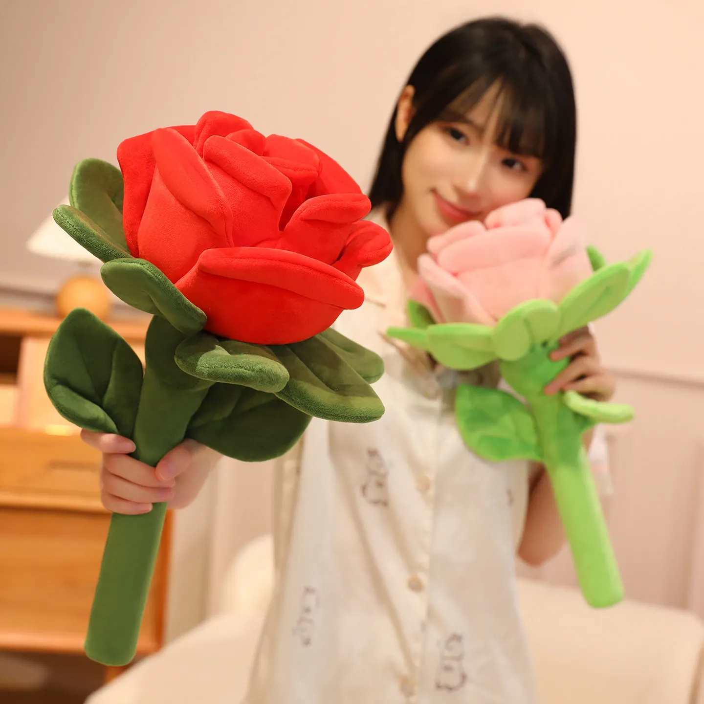40/110 cm Simulatie Rose Bloem Pluche Pop Kussen Roze Rode Strip Bloem Knuffel Home Decor Valentijnsdag Cadeau voor Vriendin