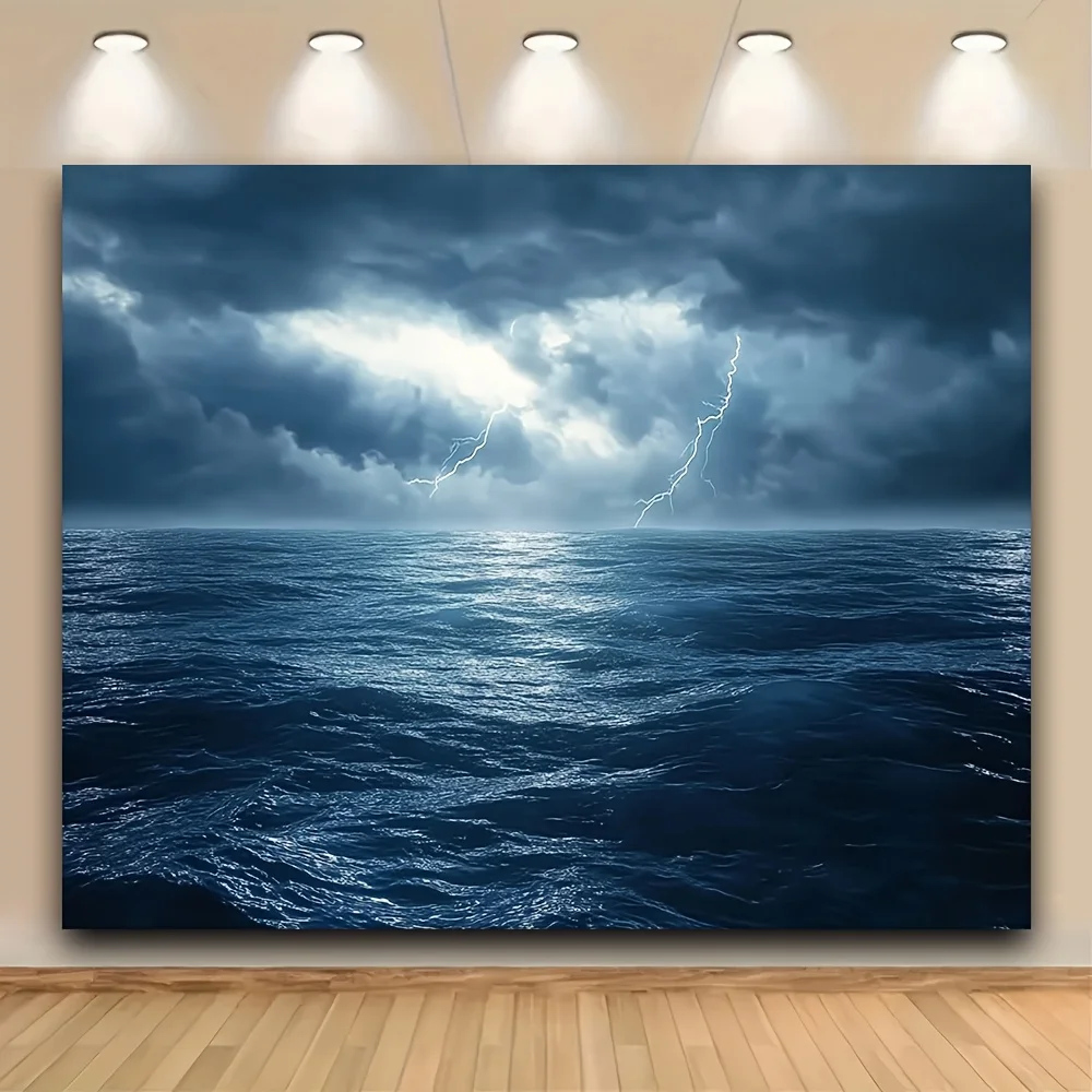 1 Stück Sturmmeer- und Blitzhintergrund – strapazierfähiges Polyester, karibischer Ozean-Fotografie-Hintergrund, Piratenthema