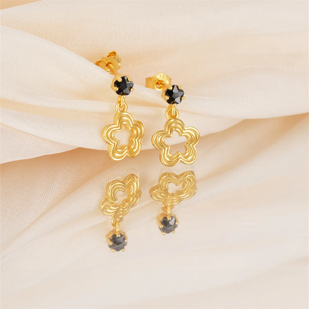 CANNER Hollow Flower Heart Simple Zircon 925 Sterling Silver Minimalism Drop Earring For Women Ins Clover Earring Fine Jewelry