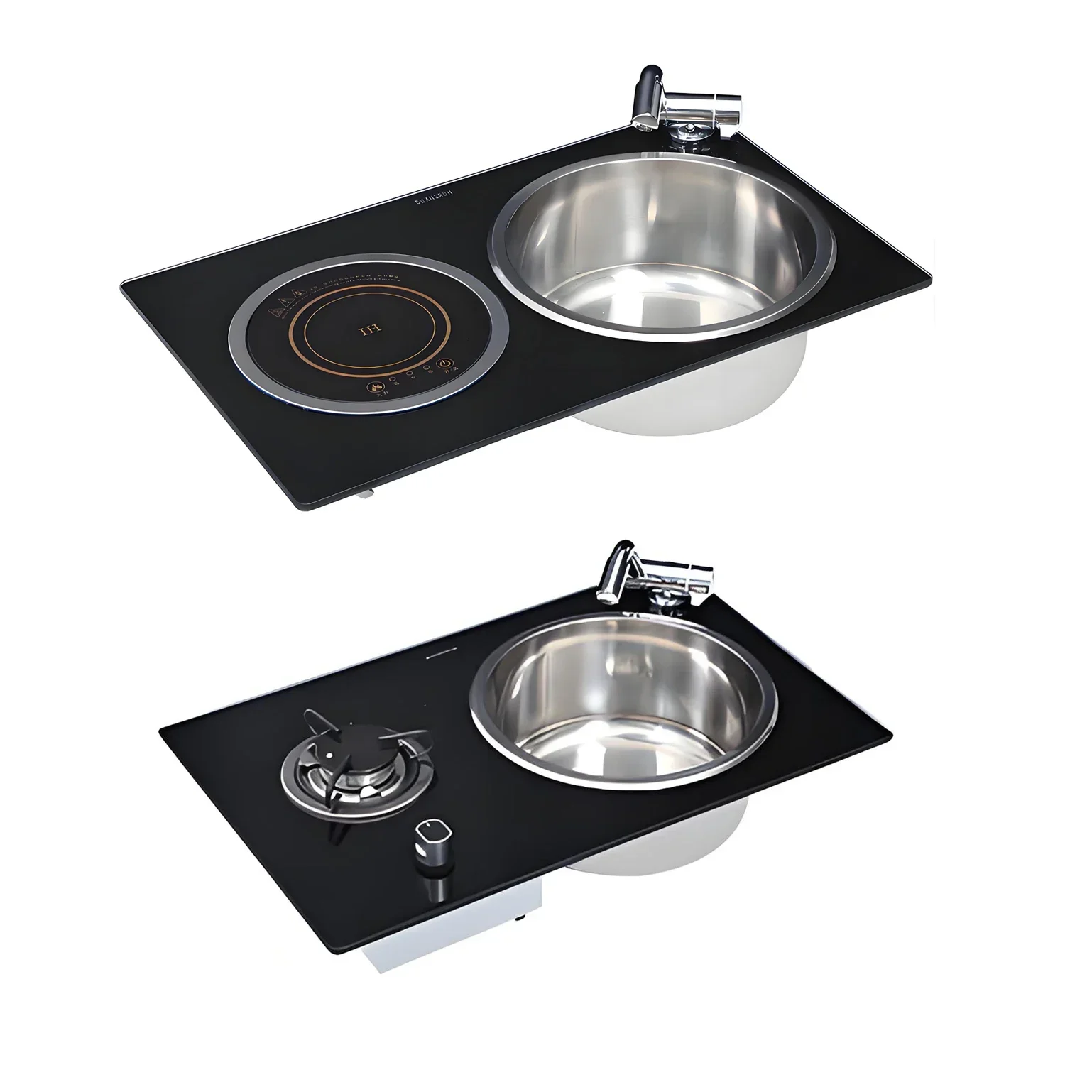 

304 Stainless Steel RV Marine Sink And Gas Stove Combo with Electric Ignition And Induction Cooktop for Yacht Motorhome Caravan