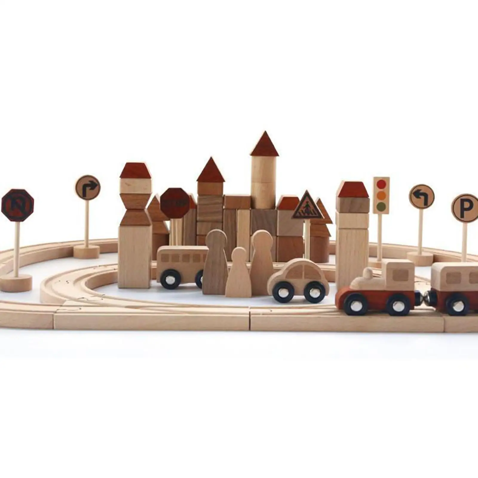 

Wooden Train with Accessories for Kids Toddler Construction Toys