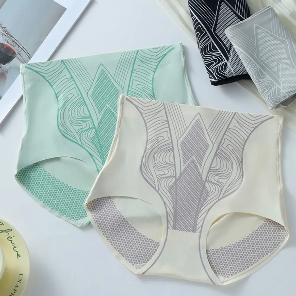 

Breathable Ice Silk Women Slim Briefs Shapers Stripe Tummy Control Underwear Cotton Crotch Intimates Seamless Shapewear Lady