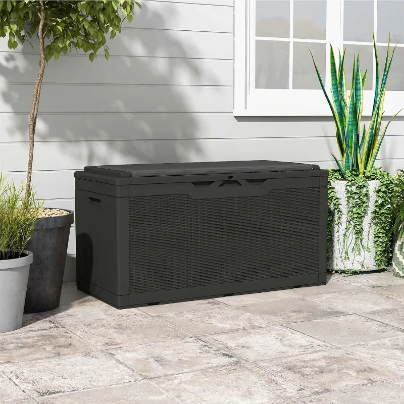 Waterproof Large Outdoor Storage Box with Padlock for Patio Furniture and Garden Tools, Black