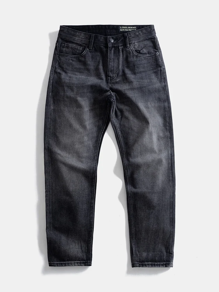 

Мужские плотные джинсы прямого кроя в американском стиле, винтажные, с эффектом потертости, для осени и зимы, повседневные, свободные, черные, рабочие, длинные брюки