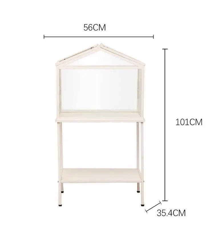 Glass Display Cabinet, French Style, White, Collectible Showcase Organizer, Iron, Tempered Glass, Vintage Mini Greenhouse Shelf
