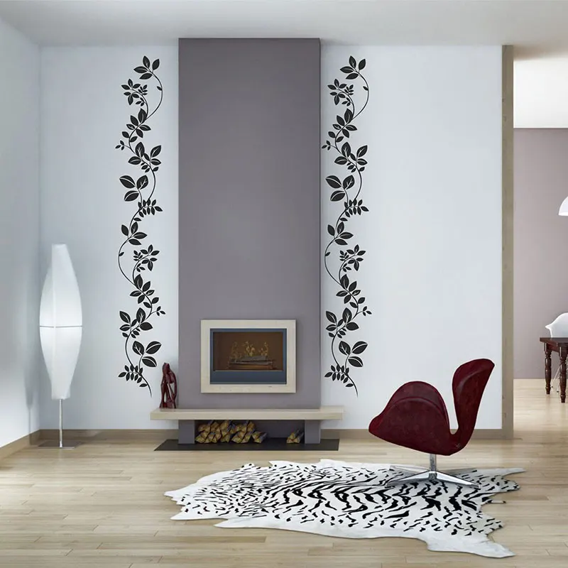 Vertical Curly Vine Leaves Vinyl Wall Decal Simple Botanical Plant Wall Sticker Mural For Entrance Hallway Door Decoration 3A73