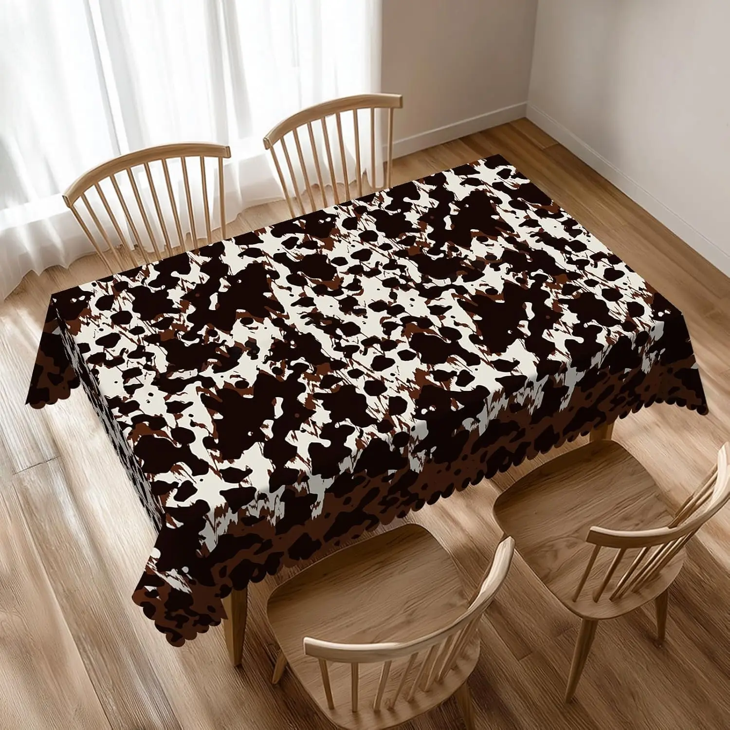 Rustikale Beige-Braune Kuhfell-Tischdecke Western Farm Tierfell-Muster Wiederverwendbare Tischabdeckung für Küche Party Dekoration