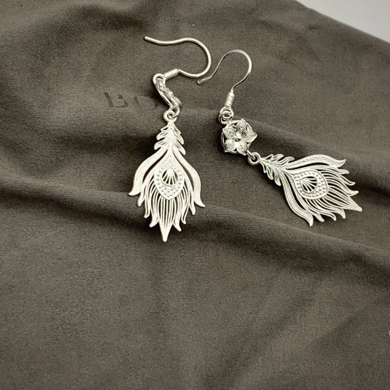 

Chinese Style Phoenix Feather Filigree Handmade Classical 999 Foot Silver Women's Earrings Selected Vintage Accessories