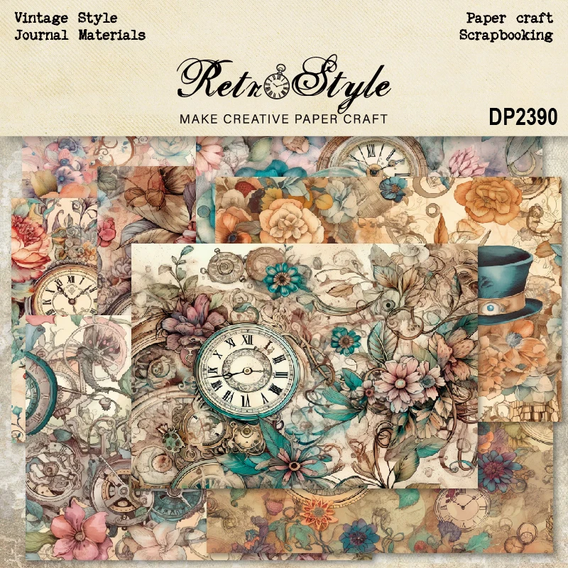 

Panalisacraft 8sheets A5 size Vintage Style Clock Scrapbooking patterned paper Fancy Card Pack Light weight Craft Paper Card