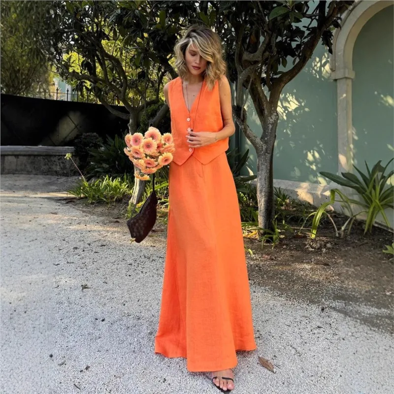 

Elegant Women's Vest Long Skirt 2 Piece Set Summer New Arrivals Women's Sleeveless Top Loose Office Dress Set Fashion Ladies