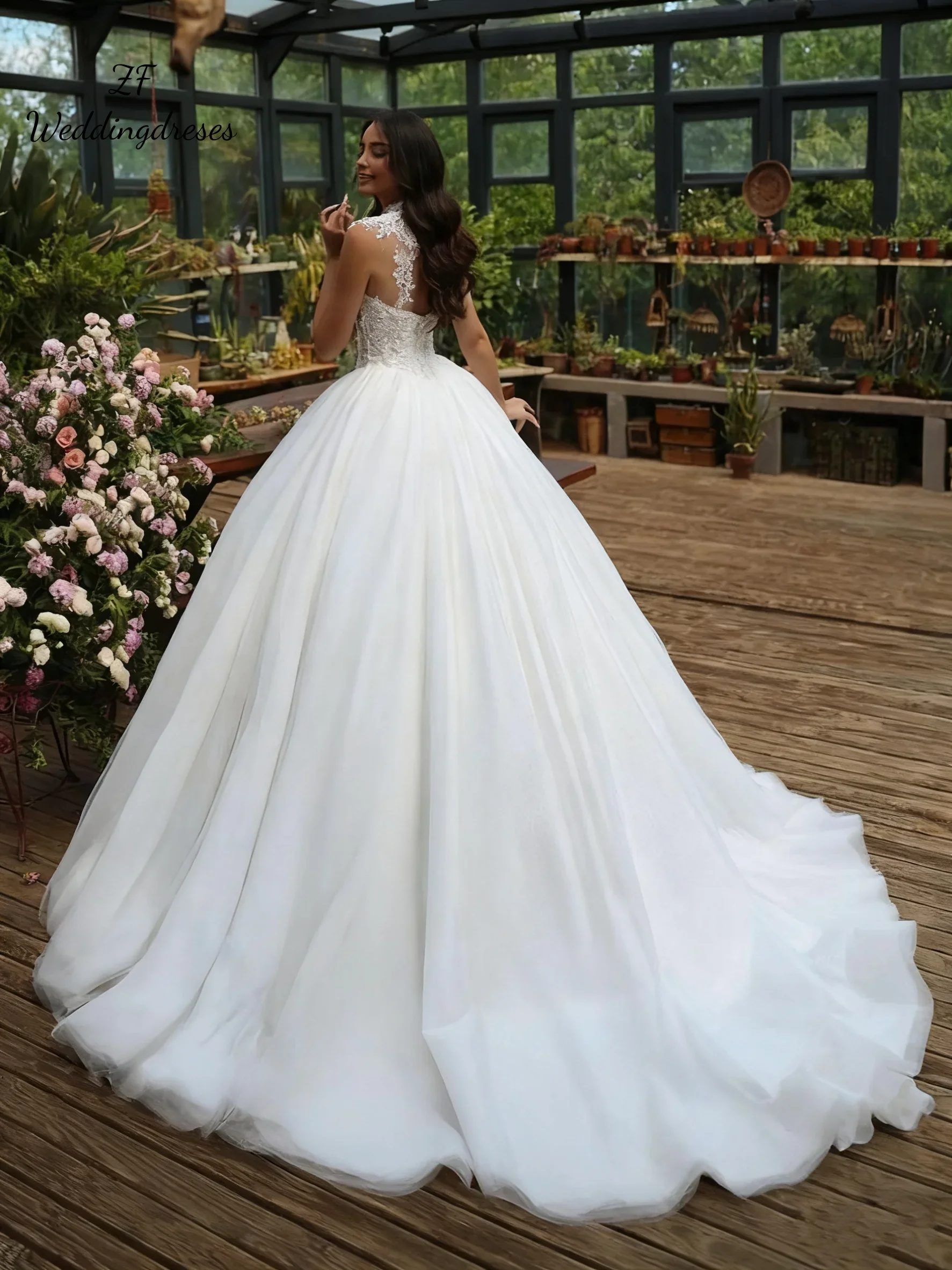 Customzied Luxury Wedding Dress Beading With Embroidery Lace Sequins Gown Full Sleeve High-Neck Bride Dress