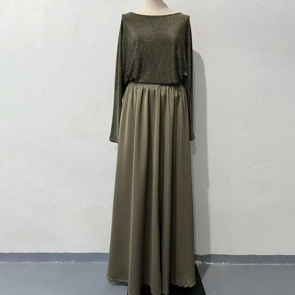 Women Two Piece Maxi Skirt Set Gleaming Thread Soft Touch Press Free Easy Care Metallic Yarn Duo Blouse Suit Luminous Gloss
