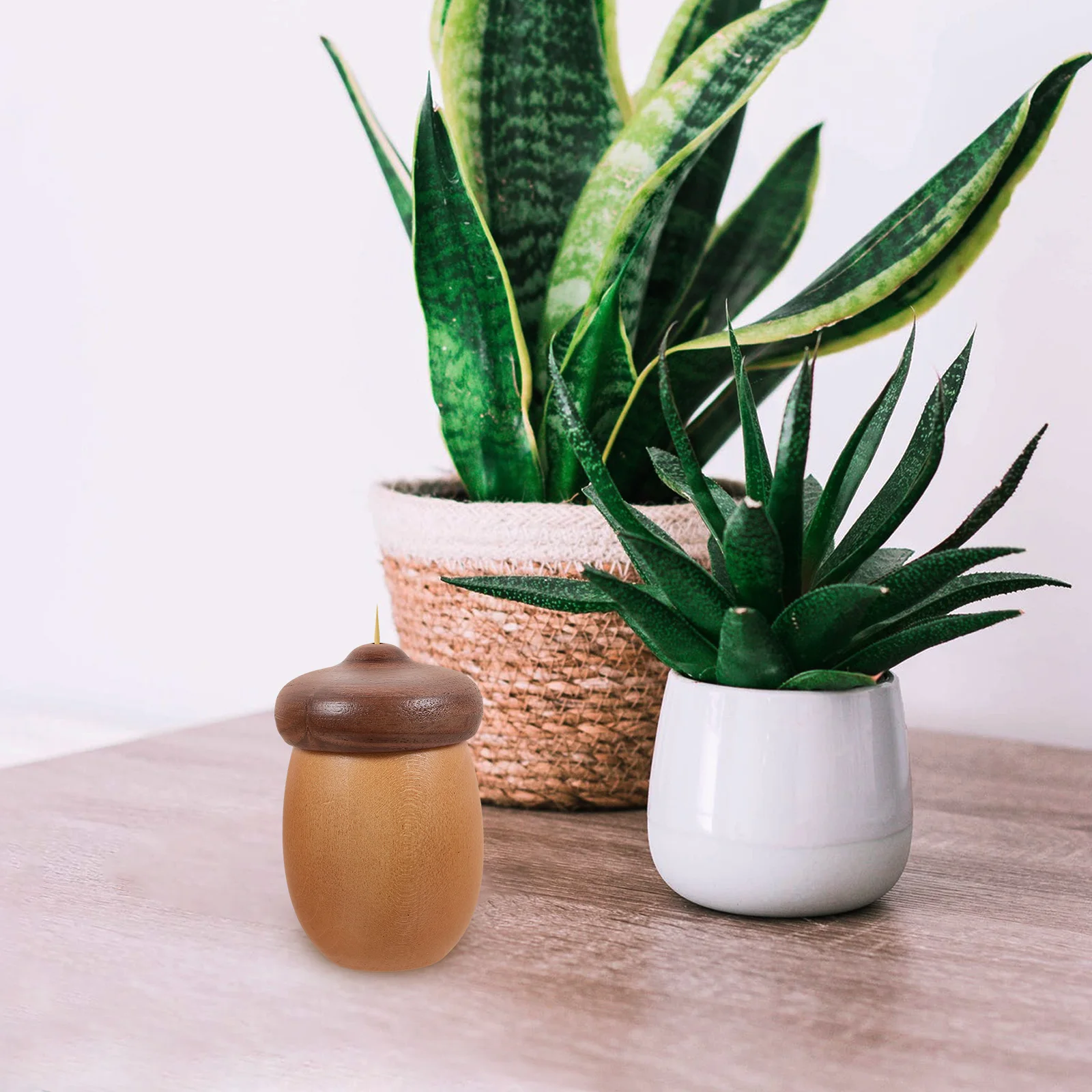 

Creative Large Capacity Acorn Toothpick Jar Wooden Mushroom Design Storage Organizer Desktop Home Accessories Dispenser Wood