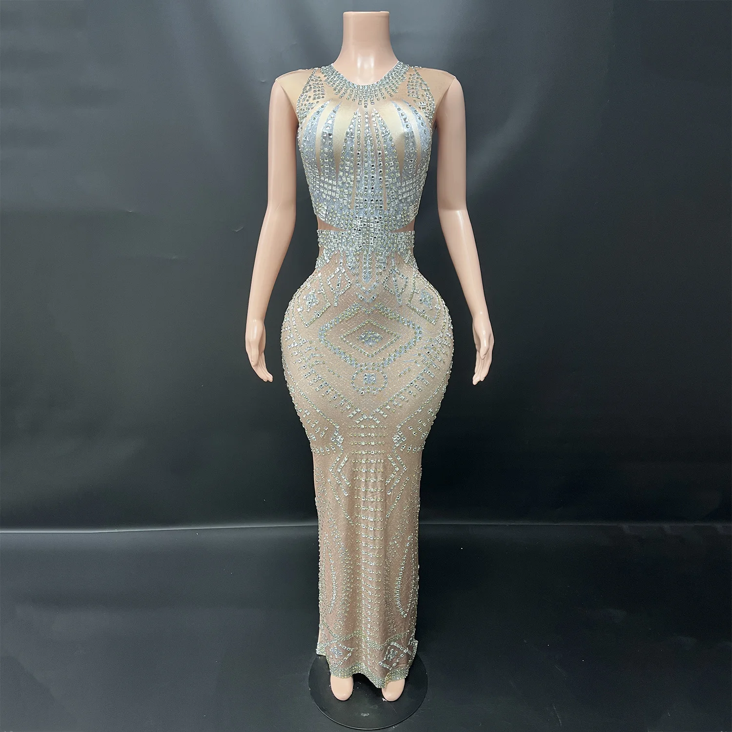 Luxe diners mesh avondjurk sexy vrouwen cocktailparty verjaardag baljurk high-end sprankelende kristallen fotoshoot dragen