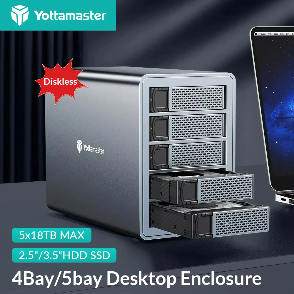 Yottamaster 5 Bay 4 Bay RAID External Hard Drive Enclosure 2.5