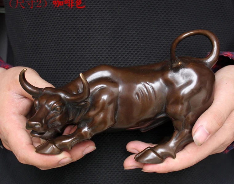 19CM # office home store business stock-market Mascot -efficacious Talisman Money Drawing Charging Bull bronze statue