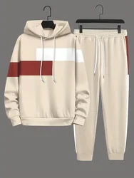 2-piece Color Block Men's Casual Tracksuit Set Casual Long Sleeve Drawstring Hoodie+ Jogging Pants Set Gym Running suits