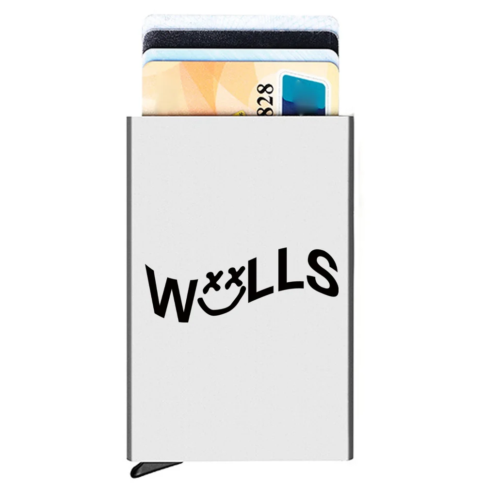 Rfid Credit Card Holder Metal Anti-theft MenWomen Wallets Pop Up Minimalist Wallet Silver Metal Purse  Letter Walls Print