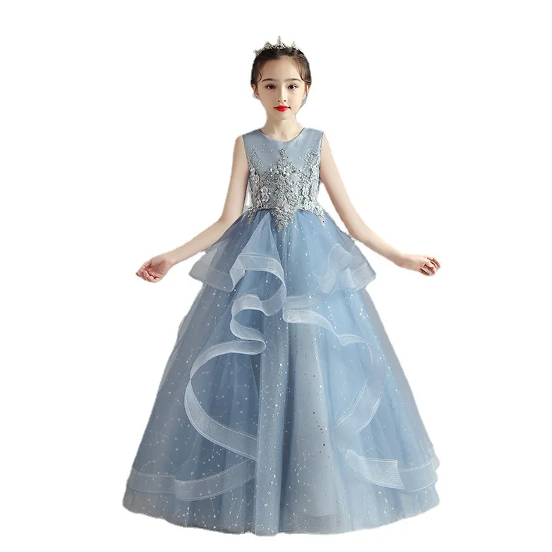 3-8 Year Girls Princess Dress Sequin Lace Tulle Wedding Party Tutu Fluffy Gown For Children Kids Evening Formal Pageant