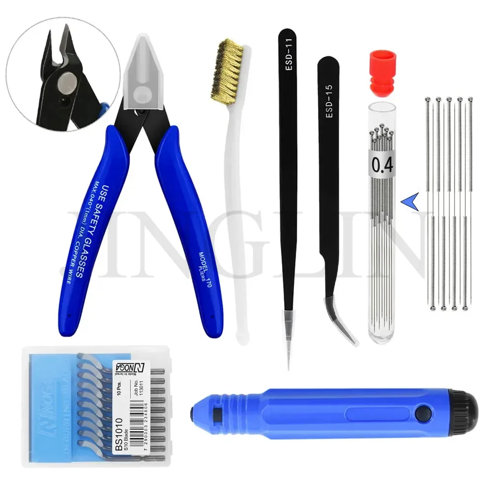 3D Printer Tool Kit Trimming Knife Scraper Cleaning Needle Tweezers Pliers Scraper Basic Deburring Tools Kit DIY 3D Printer Part