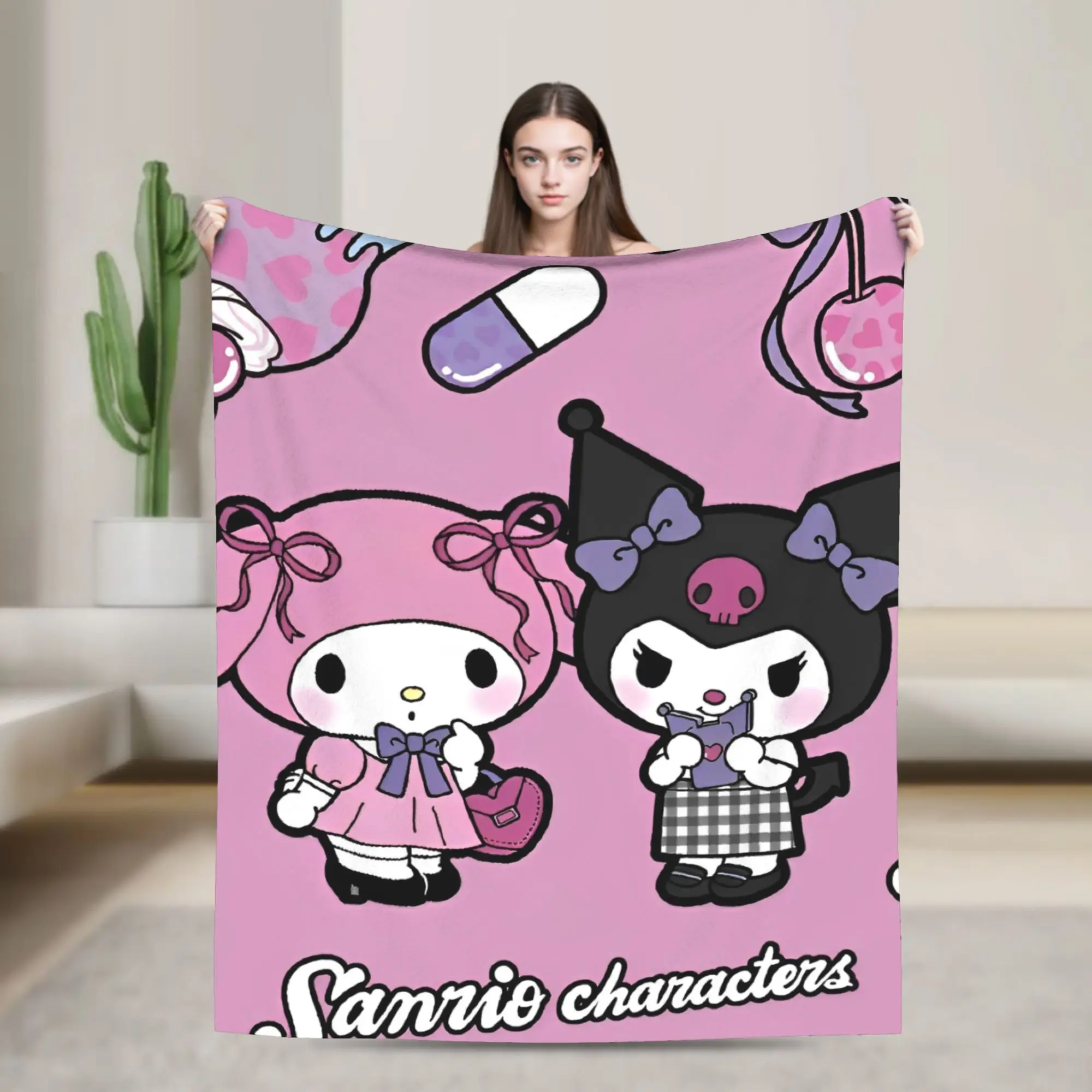 

Cartoon Kuromi My Melody Blanket Fleece Sanrio Ultra-Soft Throw Blankets for Bed Bed Rug