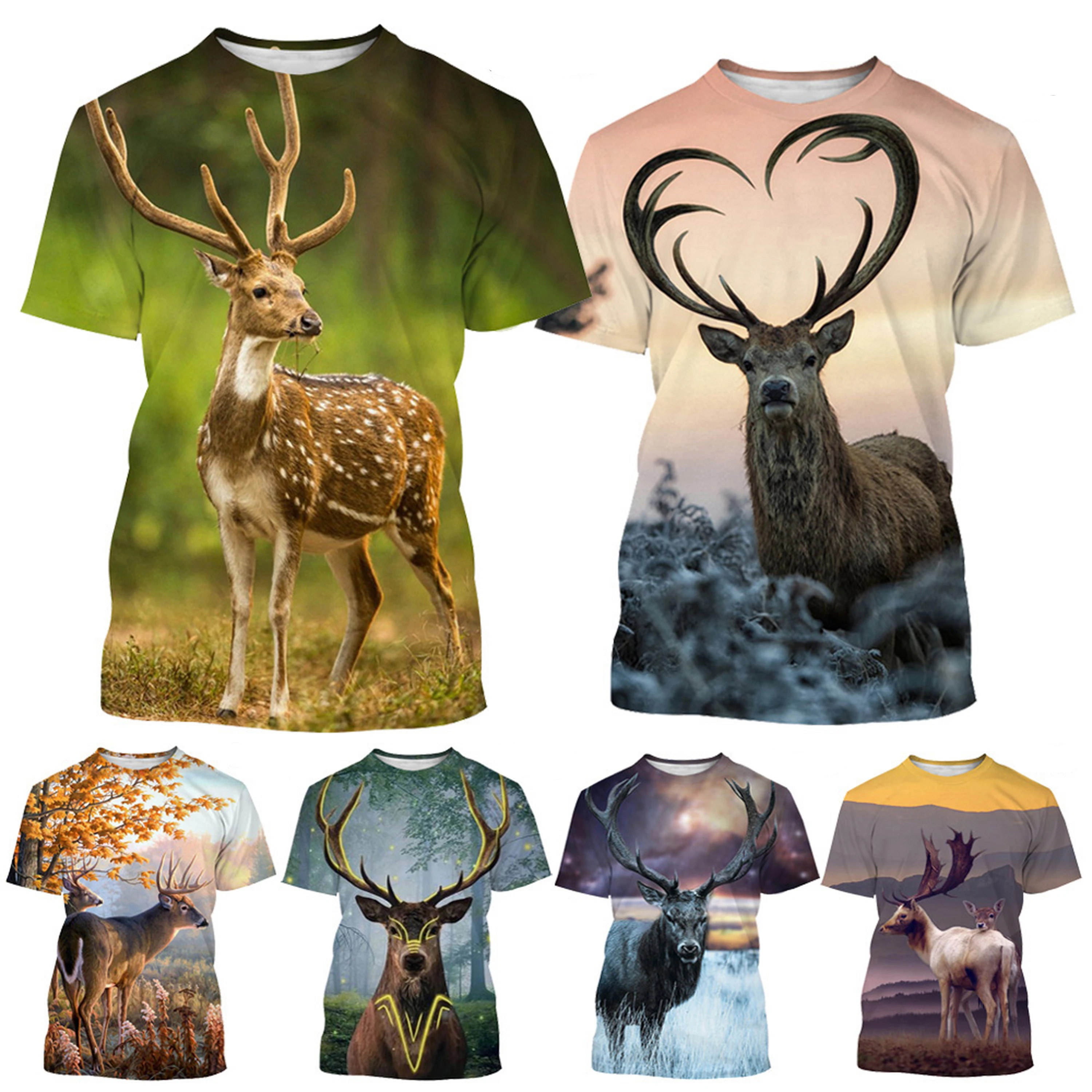 Animal Deer T-Shirt Men's Fashion T-Shirt Summer Casual Short Sleeve 3D Printed T-Shirt