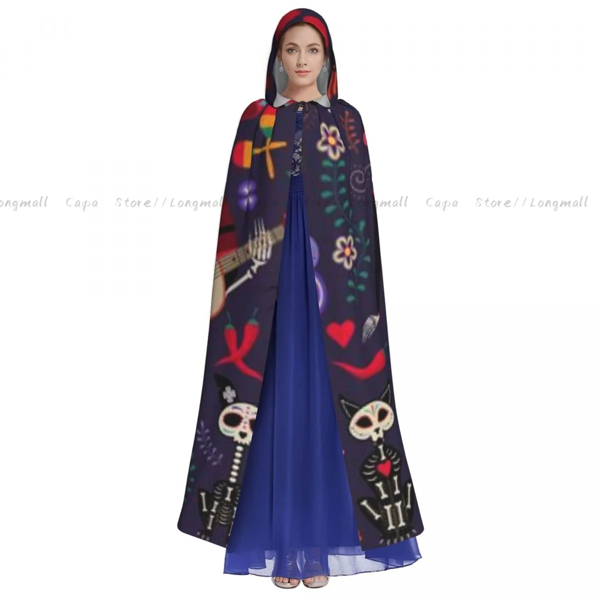 Mexican Day Of The Dead Cloak Hooded Cosplay Costume Halloween Adult Long Party Cape