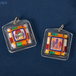 Tibetan Tangka Green Tara Buddhism Keychains Small Pendants Pocket Fengshui Key Chain Buddhist Decoration