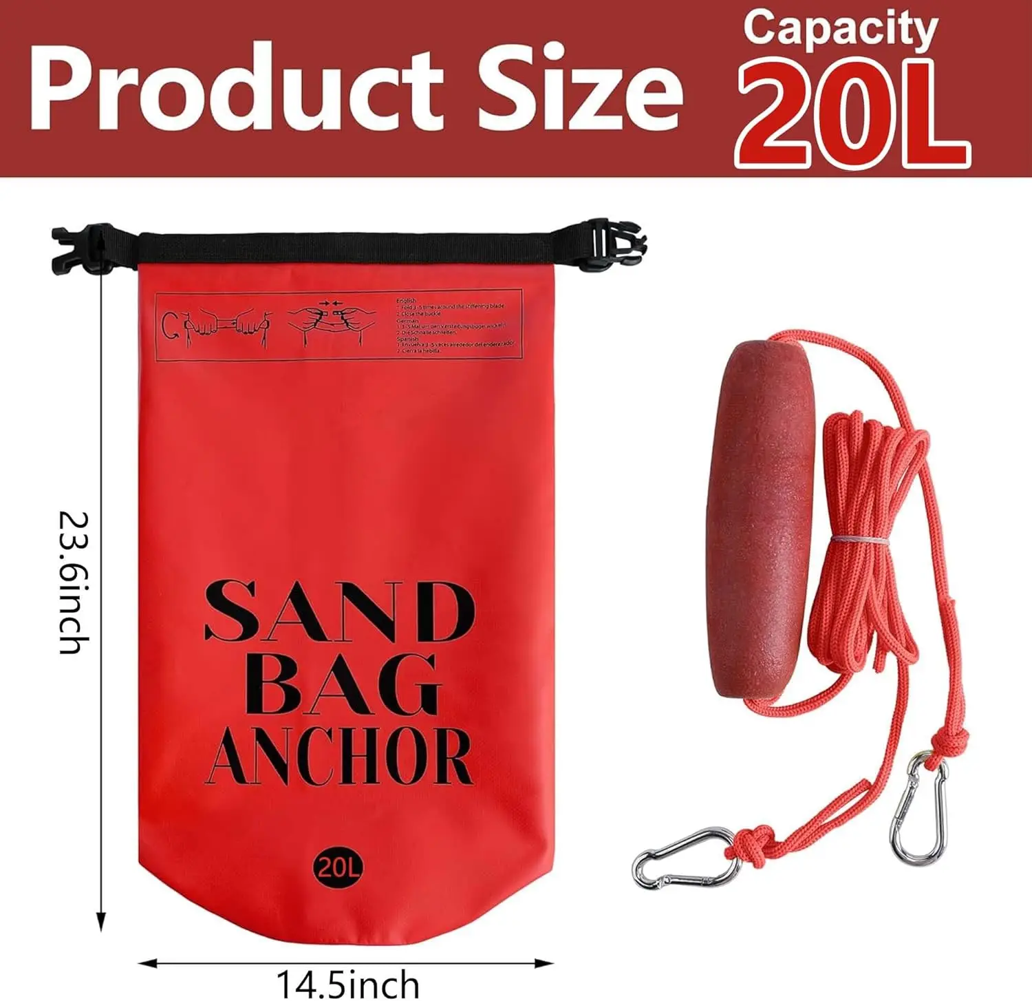 RunNico 500D Sand Anchor for Small Boats,2 in 1 PWC Jet Ski Anchor Kit with Adjustable Buoy,Waterproof Dry Bag for Jet Ski, Kaya