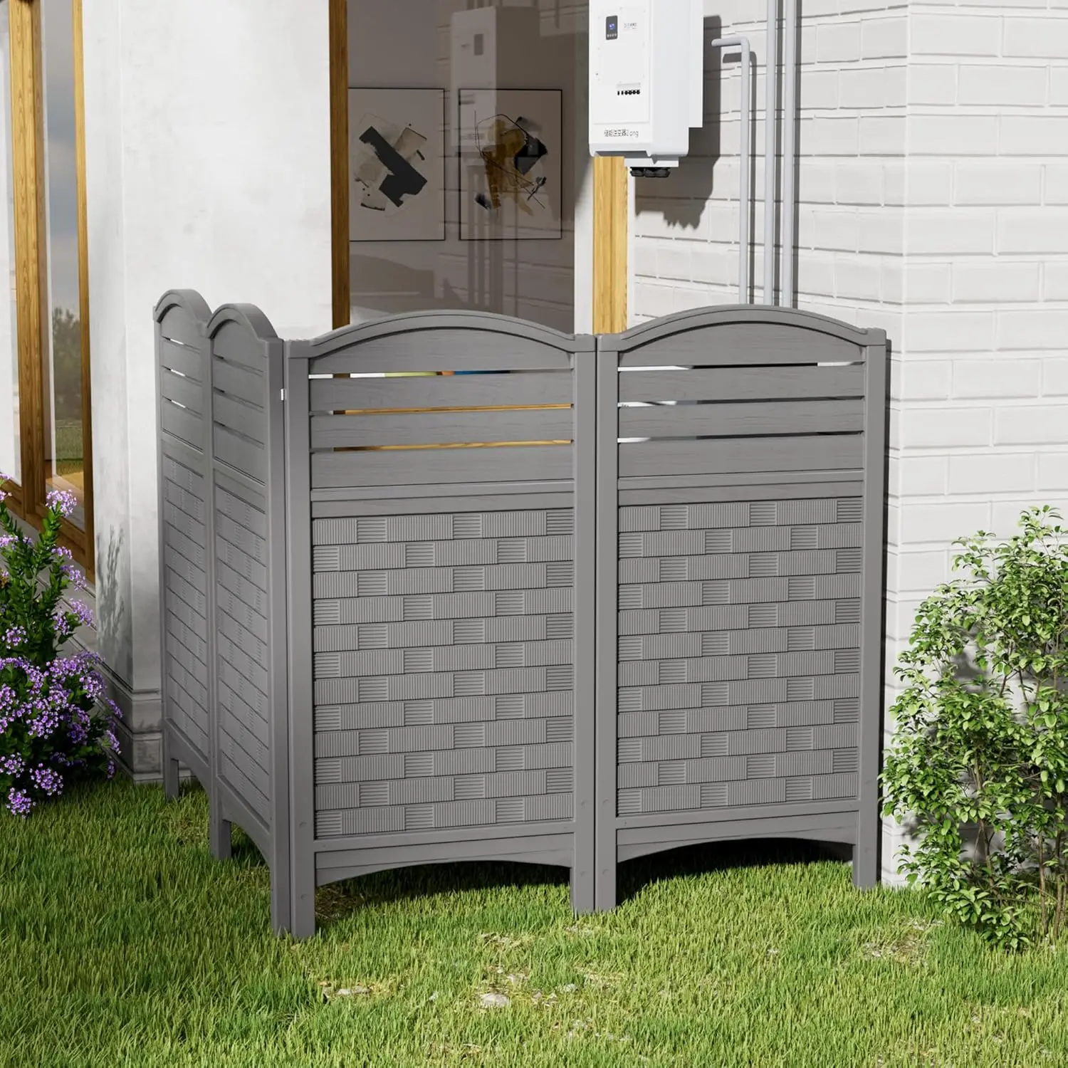 ألواح الخصوصية للسياج الخارجي، ألواح سياج الخصوصية من الراتنج للخارج، مكيف الهواء/علبة القمامة/علبة معدات حمام السباحة، 4 عبوات #5