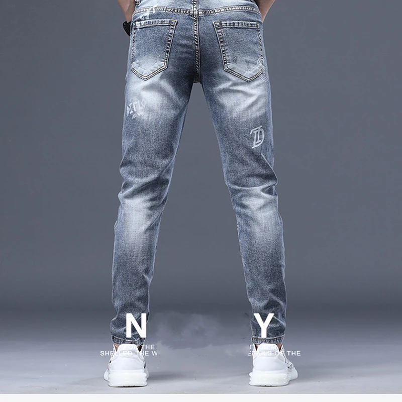 2024 Winter Mens Add Wool Thicken Jeans Mens Printed Casual Stretch Fleece-lined Denim Pants Male Jeans Daily Classical Trousers