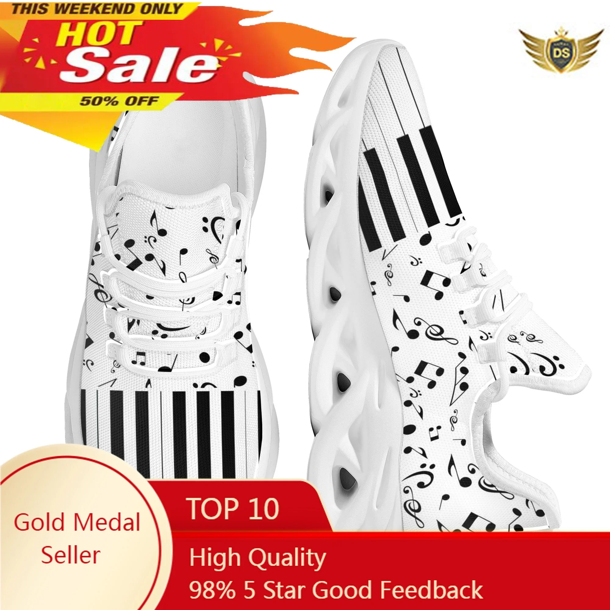 

Fashion Musical Notes Cartoon Pattern Female Flat Shoes Comfort Sport Sneakers For Women Lace Up Platform Shoes