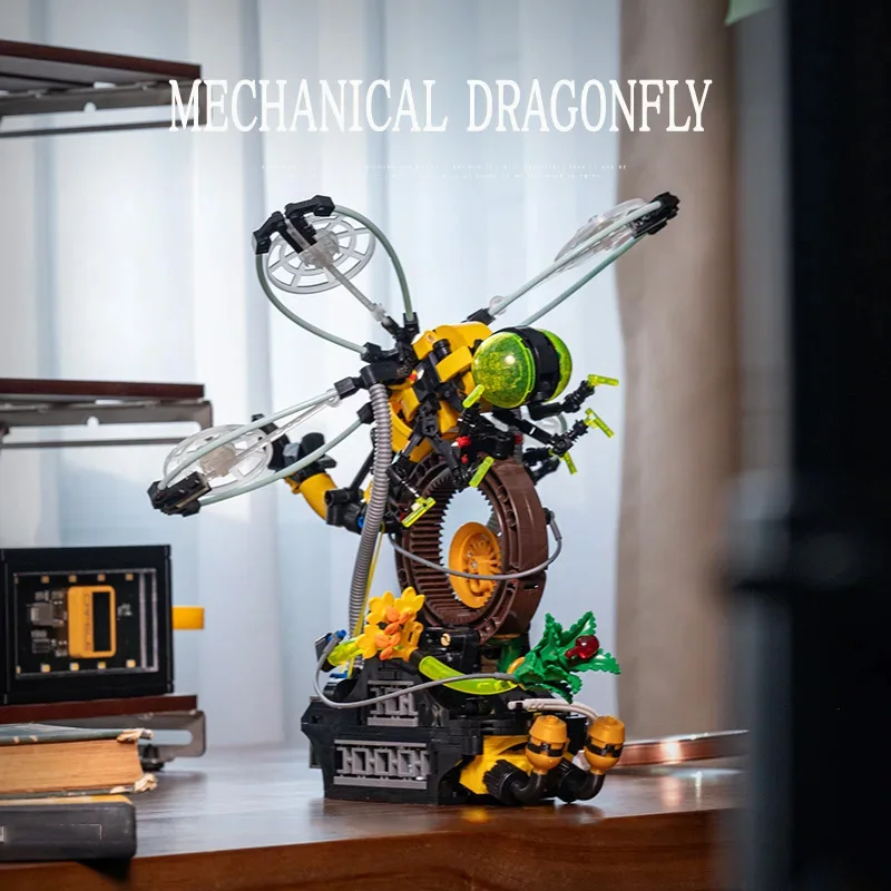 Conjunto de construção steampunk libélula moc de 548 peças-kit de modelo mecânico diy para adolescentes e adultos, decoração de mesa exclusiva, presente de feriado