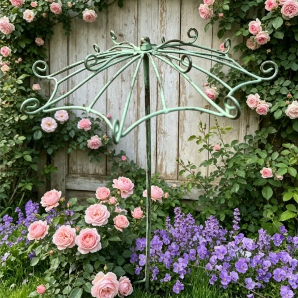 Umbrella Shape Trellis Flower Arrangement Rustic Style Hollow Out Plant Climbing Frame Iron Decorative Garden Decoration Pile