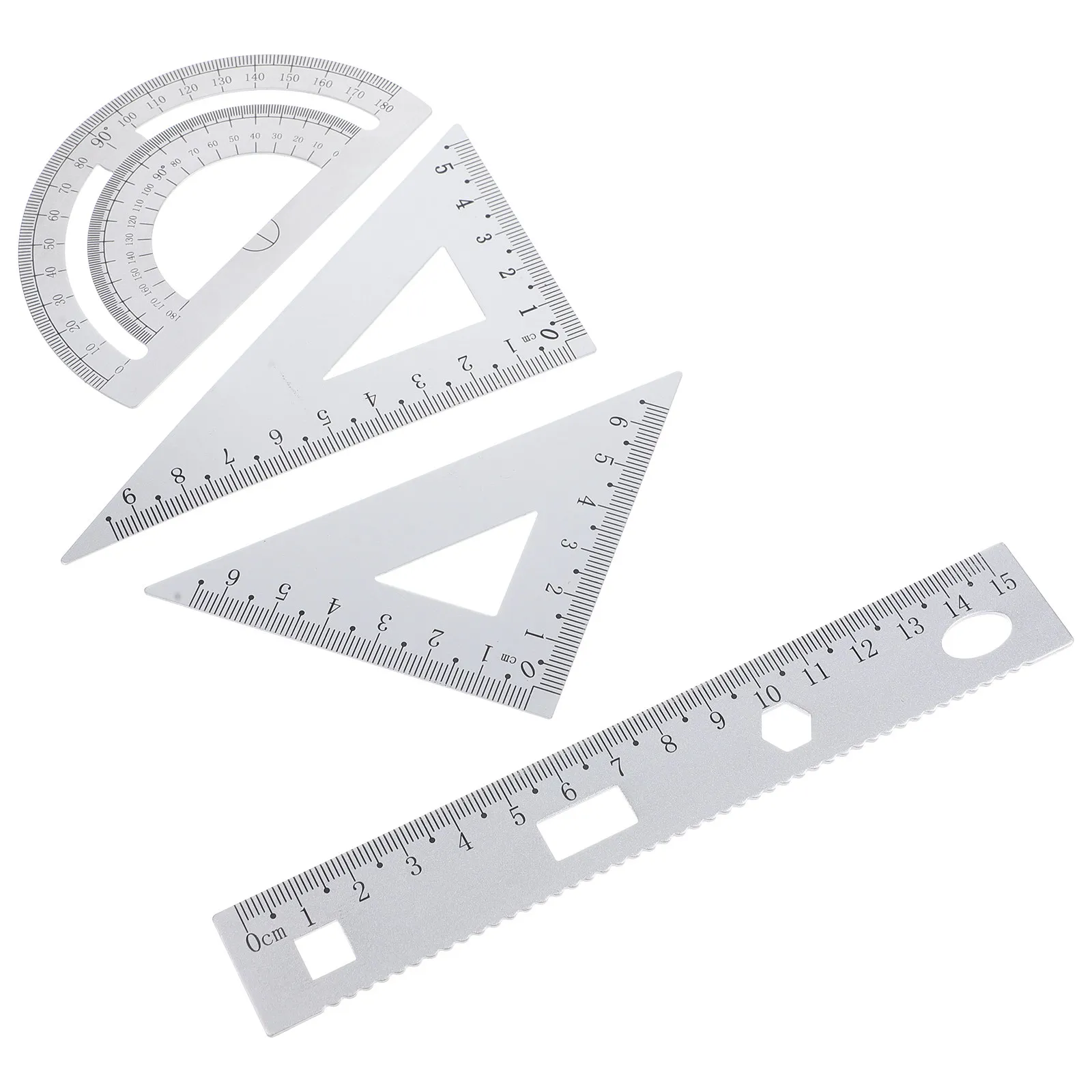 1Set Sturdy Metal Geometry Set Precision Straight Edge Ruler Triangle Plate Protractor Portable Measuring Ruler for Architects