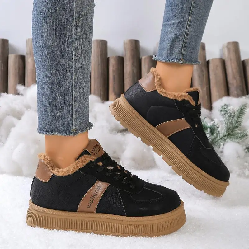 Retro Lace-Up 2026 Winter Snow Boots for Women Warm Short Plush Casual Sneakers Women Platform No Slip Fleece Lined Sports Shoes