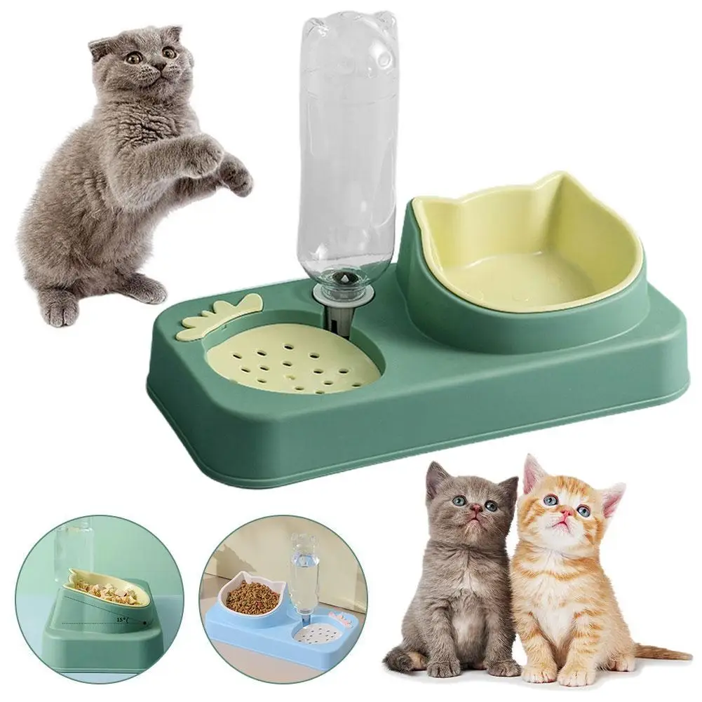 

Pet Cat Bowl Automatic Feeder Water Dispenser Dog Cat Food Bowl with Drinking Raised Stand Pet Dish Bowls for Cats Dogs X3Y3