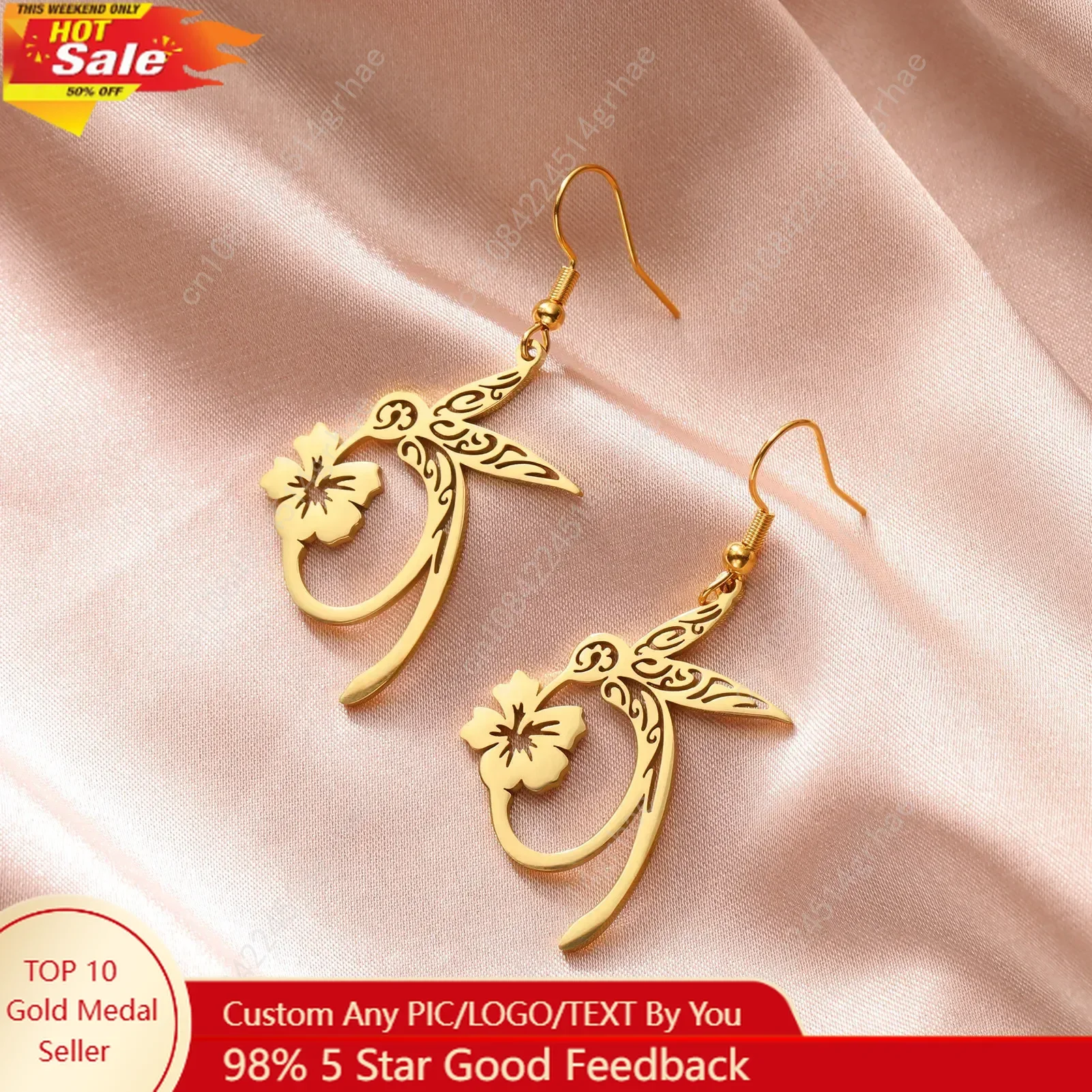 

Cazador Gold Color Hummingbird Flower Pendant Drop Earrings for Women Stainless Steel Jewelry Earrings Christmas Gift 2025 New